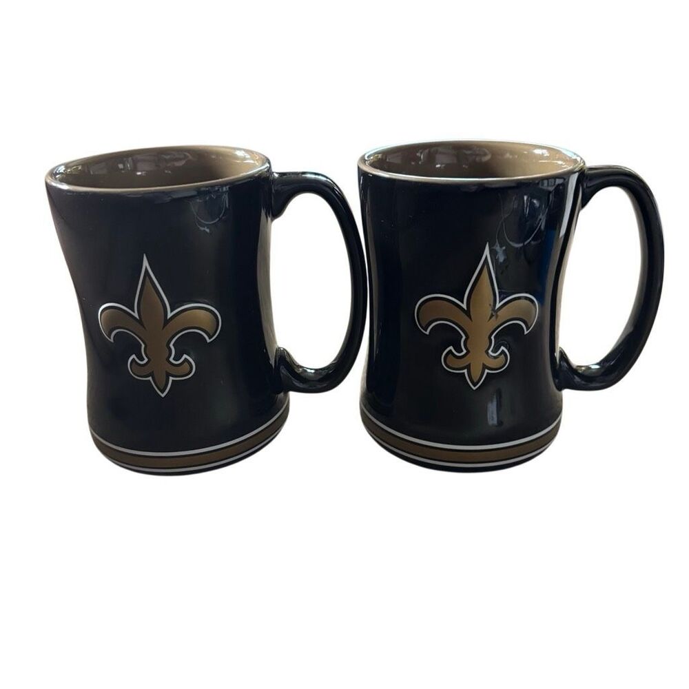 Pair of New Orleans Saints NFL Sculpted Mugs Boelter Brands Black Gold Set of 2⁠